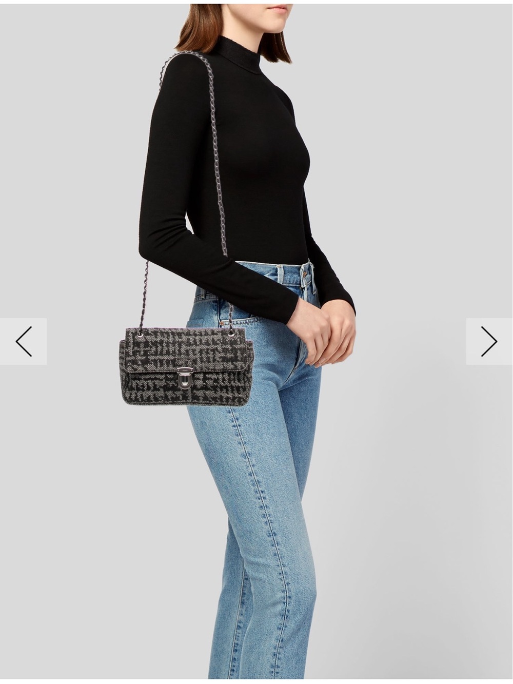 Prada Black and White Tweed Shoulder Bag with Chain Strap - Picture 3 of 3